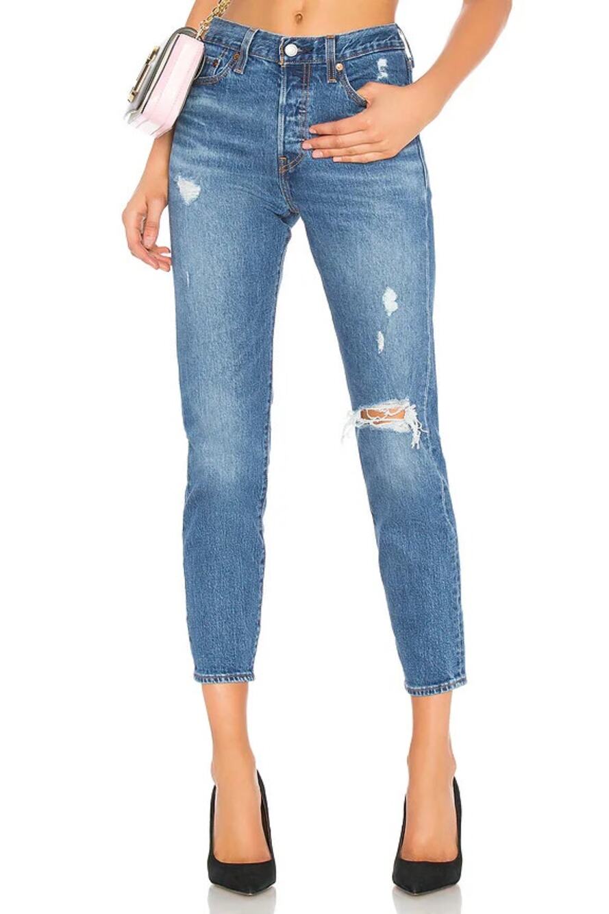 Levi's Wedgie Icon Straight Jeans High Rise Distressed Medium Wash Denim Blue 29